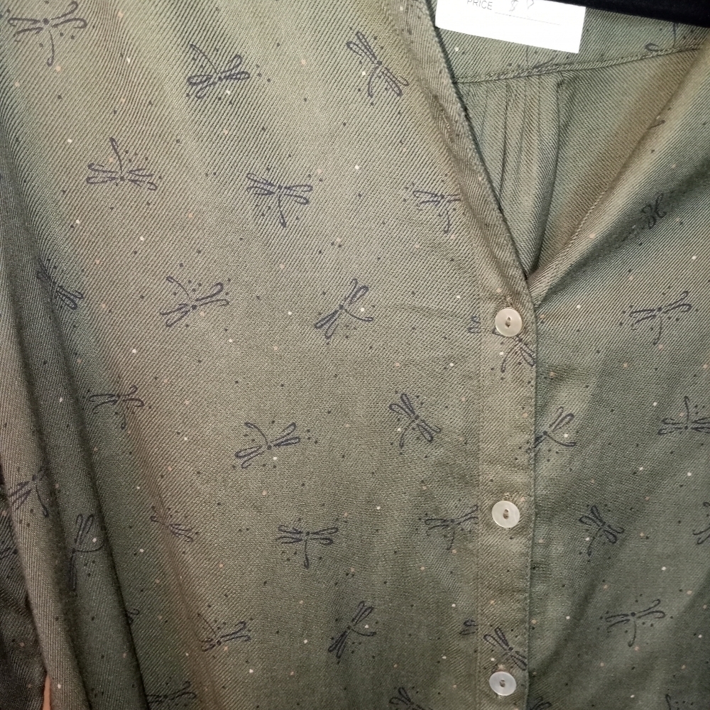 Fat Face Boho Button Down Shirt Dress Dragonfly Print Olive Green Size 8 - Picture 5 of 13